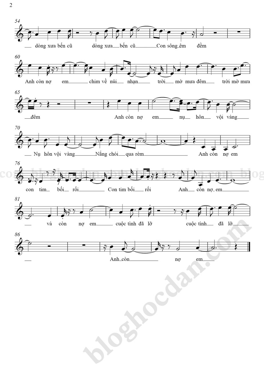 Sheet nhạc Anh còn nợ em