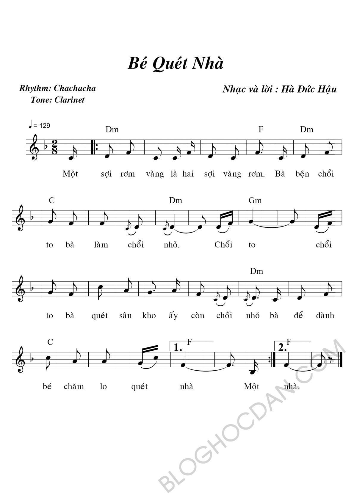 Sheet nhạc Thiếu Nhi Bé Quét Nhà