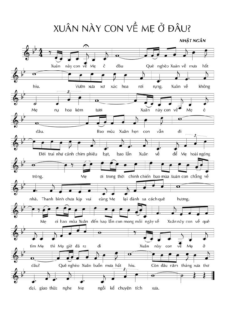 Sheet nhạc Xuân này con về mẹ ở đâu sáng tác Nhật Ngân